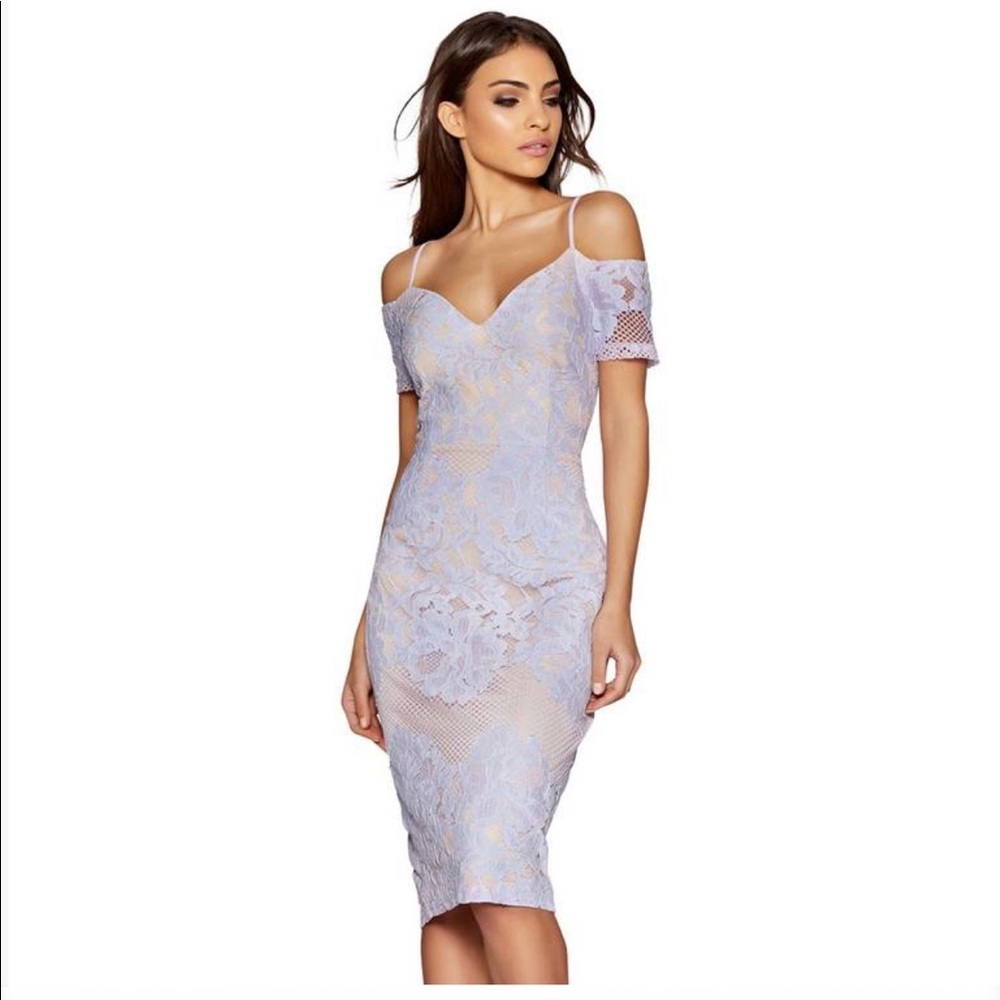 Quiz - Lilac and nude cold shoulder midi dress
